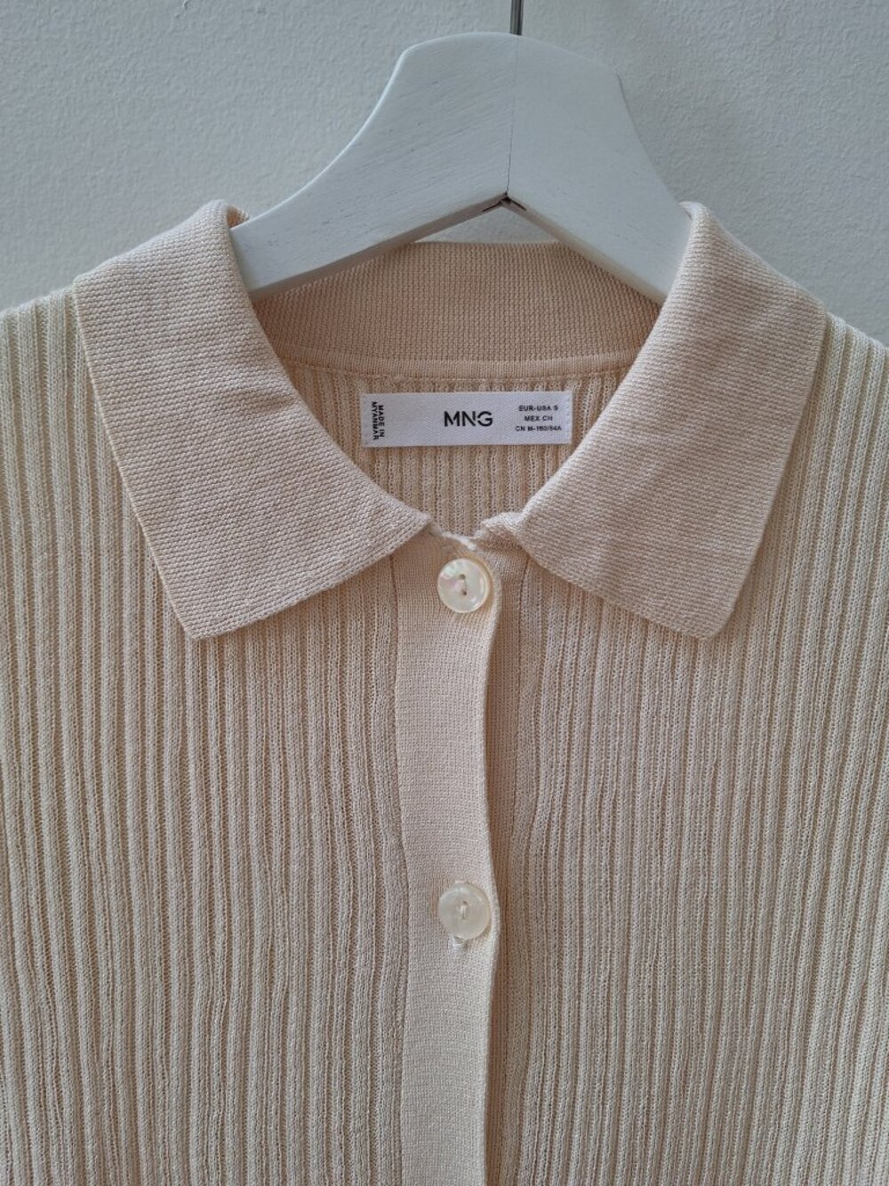 Mango MNG Ribbed Knit Long Buttoned Cardigan | XS Cream Beige - Picture 3 of 5
